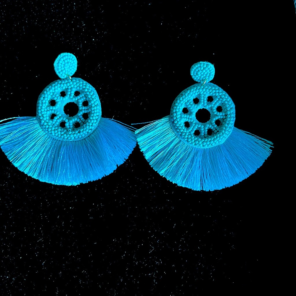 Turquoise Blue Beaded Drop Earrings